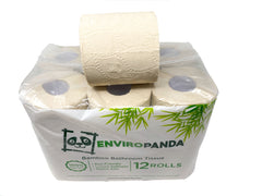 EnviroPanda 12 pack bamboo toilet paper with single row  resting on top