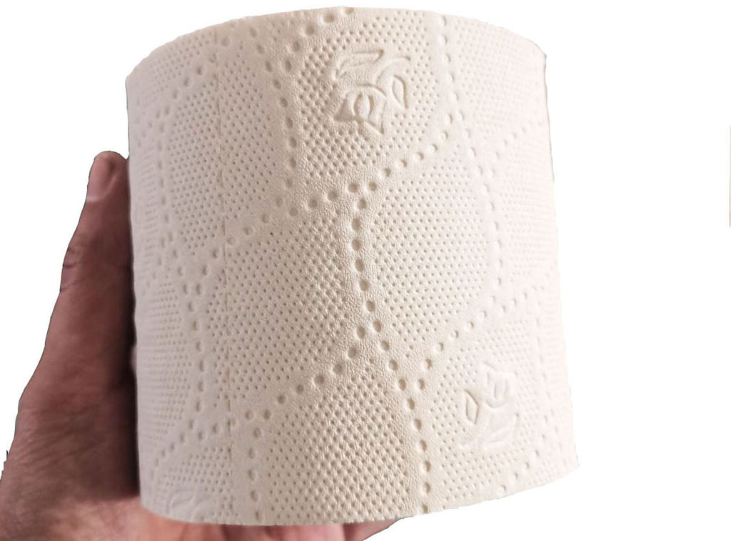 Close up view of EnviroPanda Bamboo toilet paper single roll